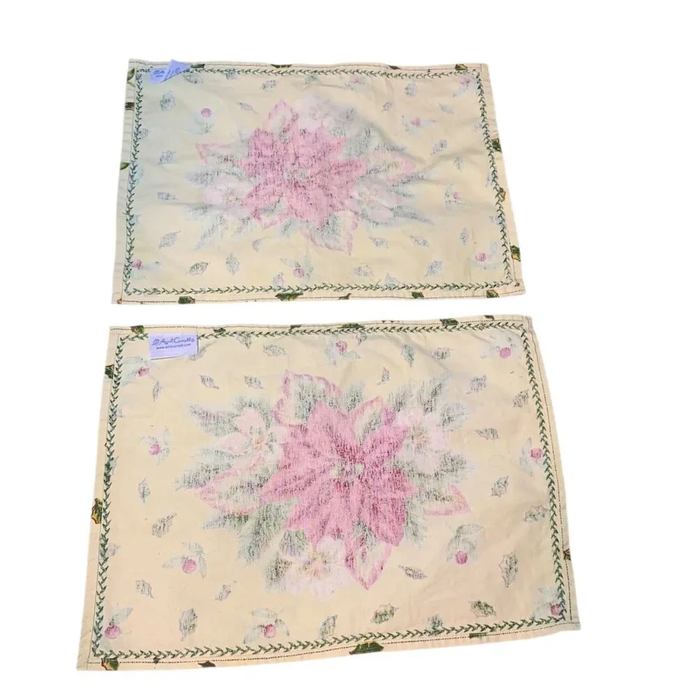 Vintage Set of 4 April Cornell Pointsettia Christmas Holiday Placemats Cottage